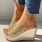 Sandale compensée en strass