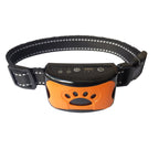 Collier anti-aboiement pour chien, orange et noir, avec capteur de vibration, réglable, technologie avancée, dressage efficace, sécurité animale.