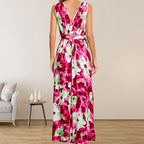 Boho floral print maxi dress, V-neck