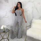 Striped slim-fit backless jumpsuit