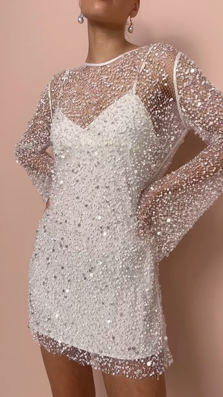 Clémence | Beaded Knit Winter Suspender Dress Set