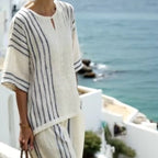Ensemble rayé coton-lin — Top et pantalon casual