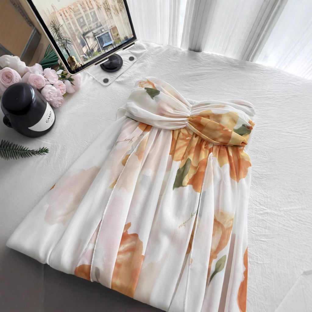 Robe longue dos nu à fleurs jaunes