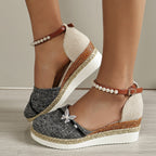 Chaussure compensée à nœud en corde de paille tressée - Chic&Shines