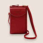 Sac à bandoulière rouge en cuir synthétique, design compact avec rabat, idéal pour smartphone et accessoires. Mode tendance, pratique et élégant.