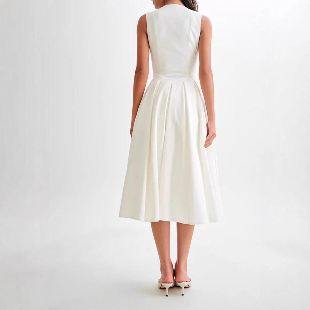 Robe midi élégante color-block blanc