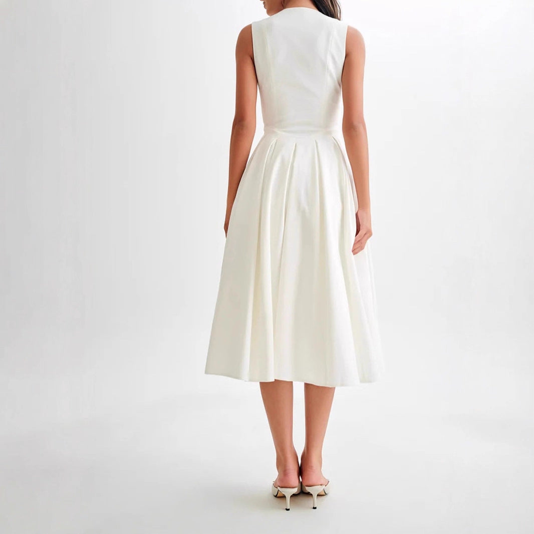 Robe midi élégante color-block blanc