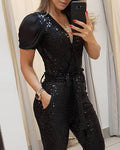 Combinaison pantalon à paillettes décolletée en V - Chic&Shines