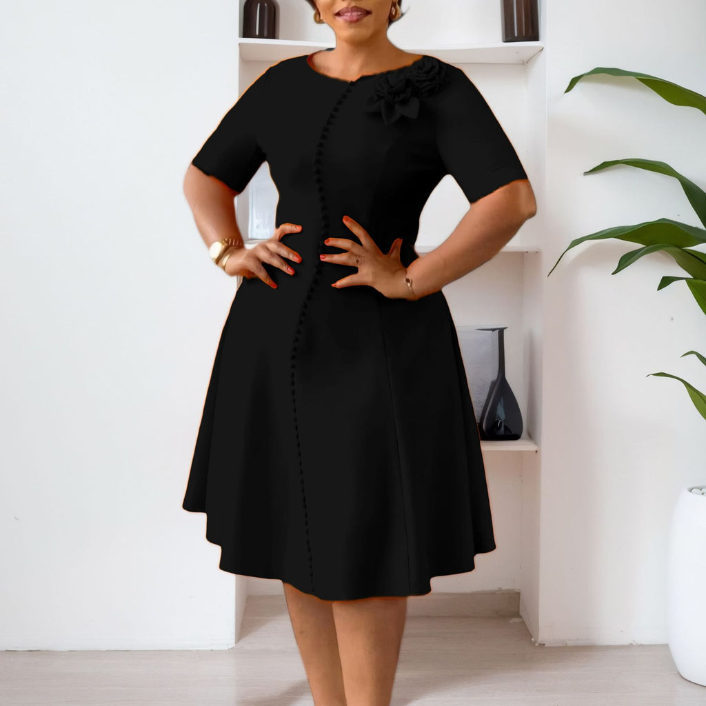 Robe midi col rond élégante - Design épuré et intemporel