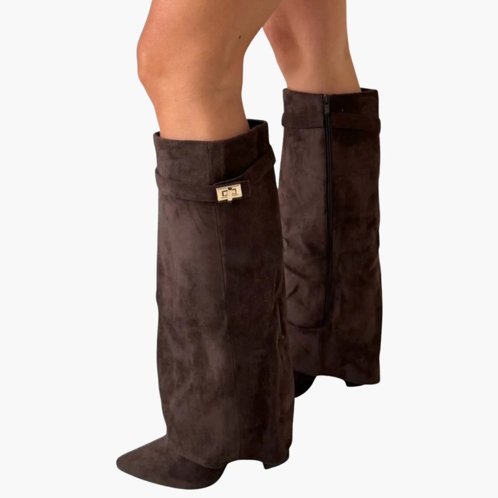 Women's suede orthopedic boots with a low heel