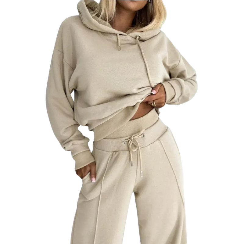 Delma | Ensemble Lounge Femme Tendance | Relaxed Fit | Sweat à capuche et pantalon avec cordon de serrage