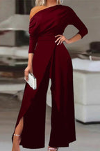 Anne | Women's stylish split-hem shoulder pad elegant jumpsuit