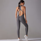 Combinaison pantalon de sport à fermeture éclair dos nu - Chic&Shines