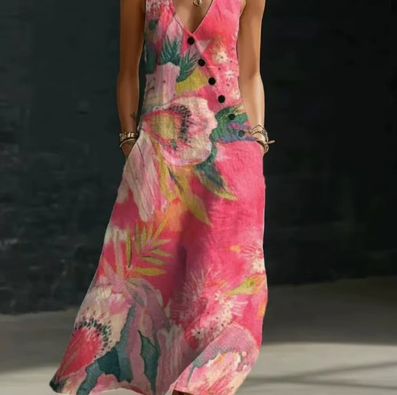 Robe-gilet unie à boutons, longueur médium