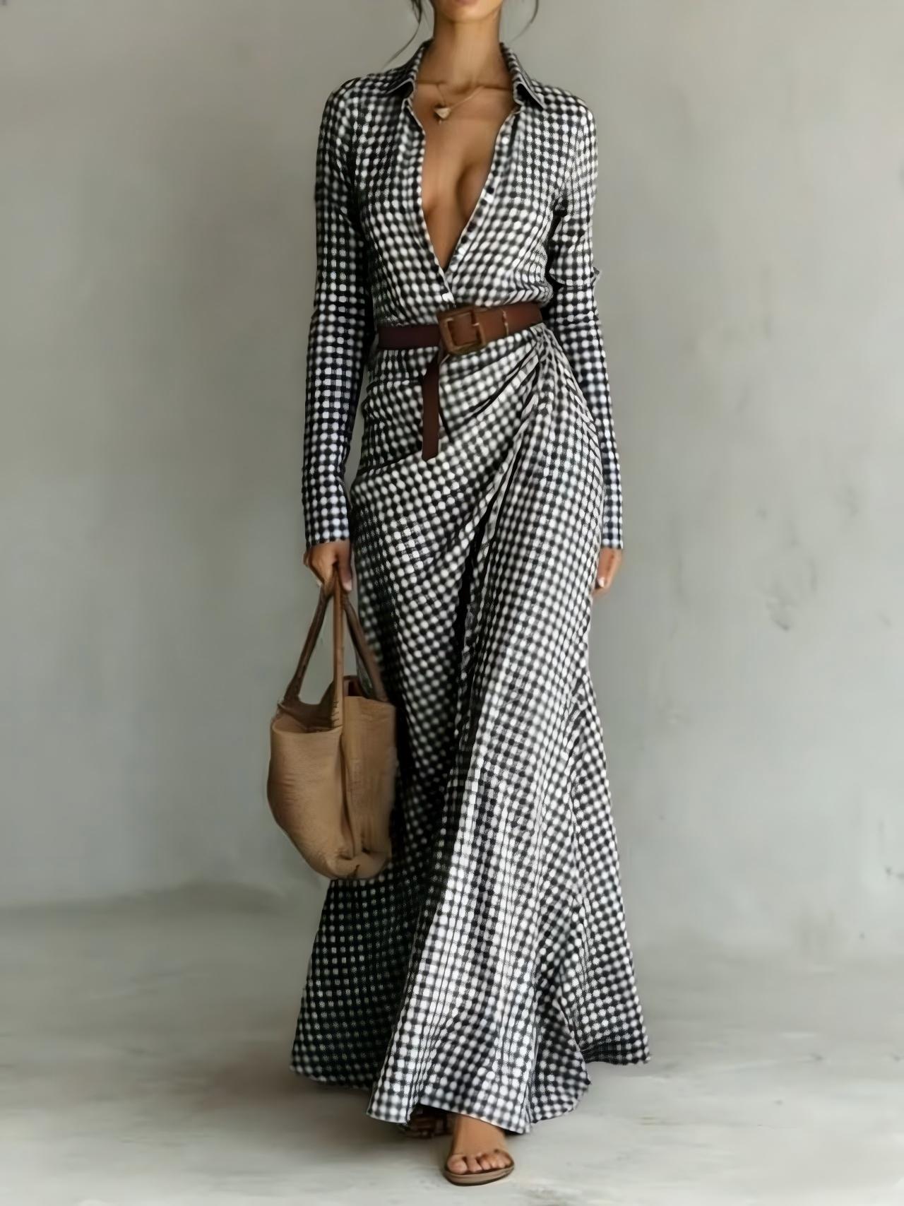Asymmetrical pleated dress with matching belt
