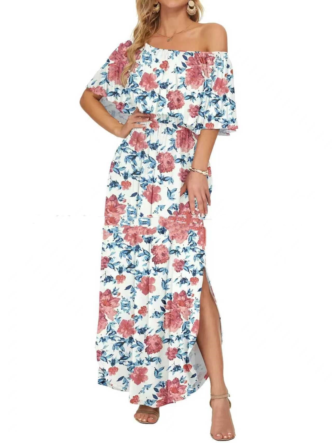 Robe longue à épaules dénudées, imprimée et confortable