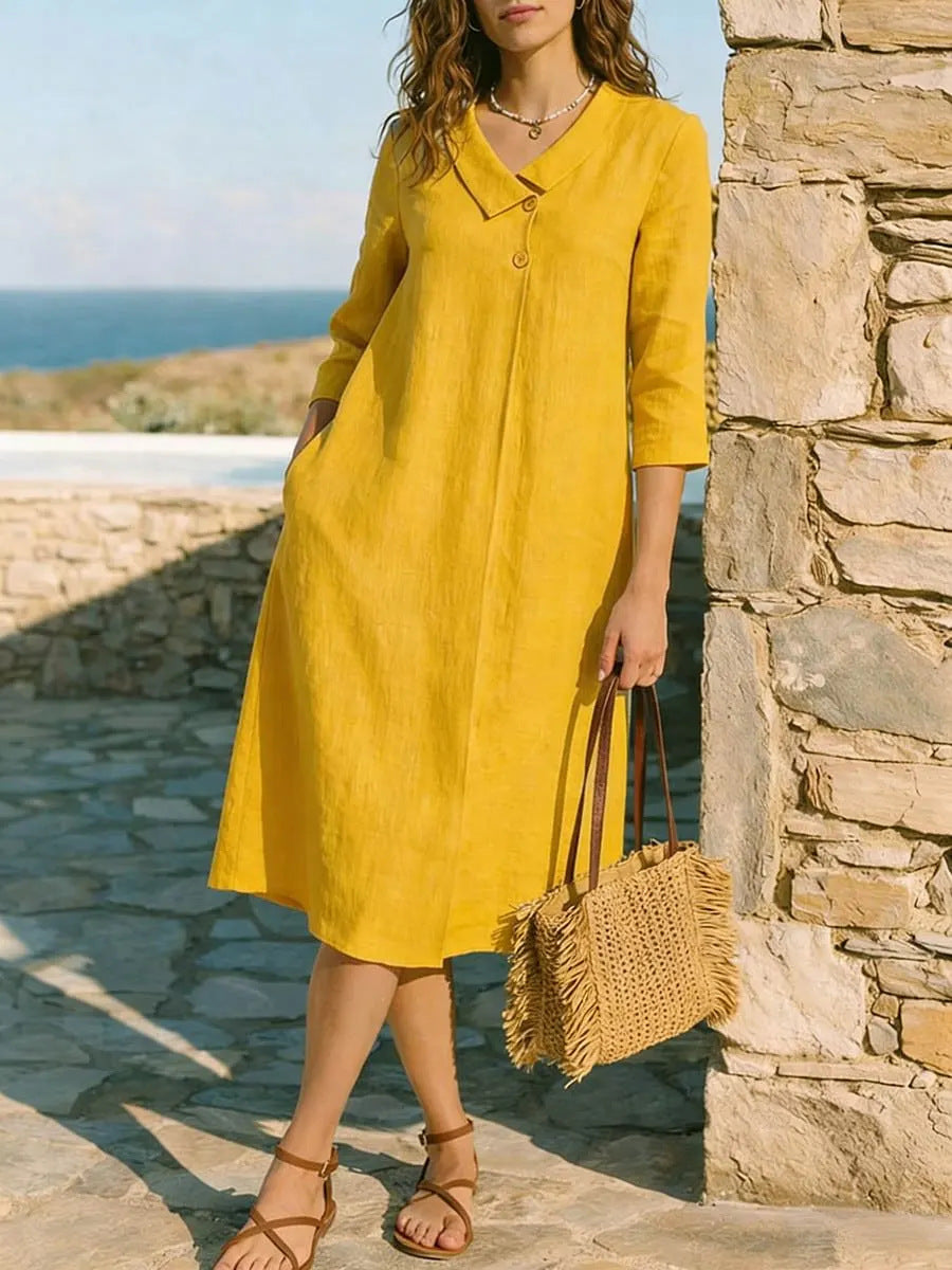 Robe lin col chemise oversize - Coupe décontractée