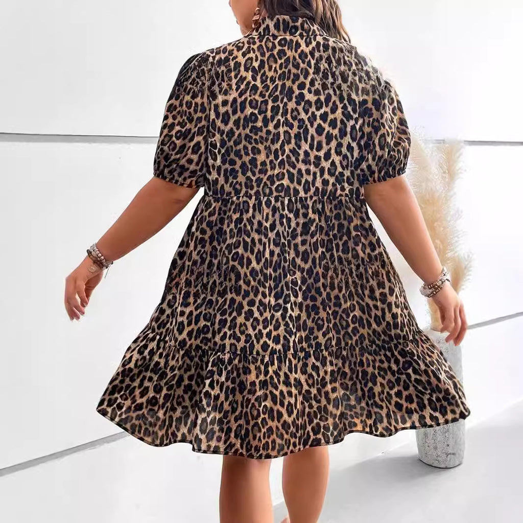 Leopard print midi dress with V-neck and bell sleeves