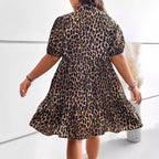 Leopard print midi dress with V-neck and bell sleeves