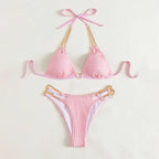 Maillot de bain bikini col licou et chaîne