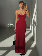 Robe Longue Dos Nu Élégante — Noir, Rouge ou Marron