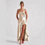 Robe dénudée ceintrée couleur abricot