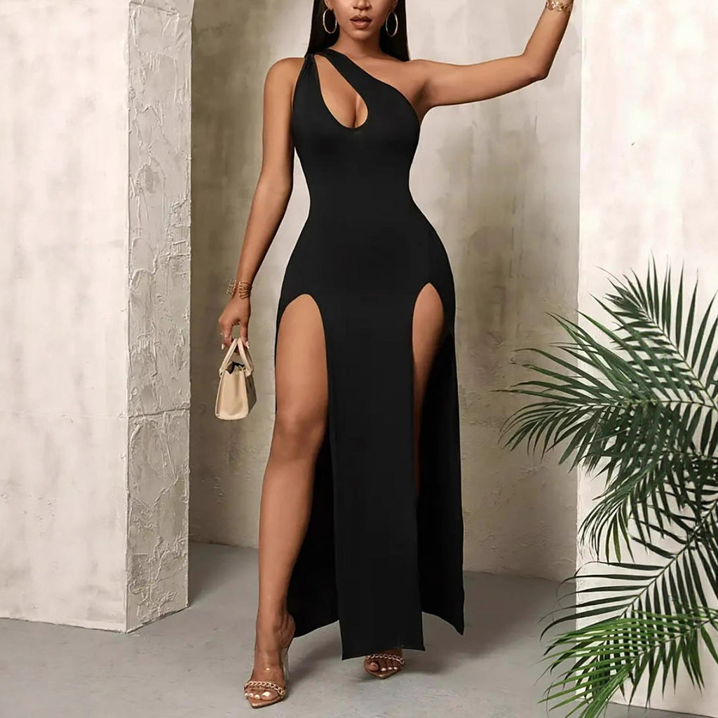 Robe longue fendue sexy à épaules dénudées