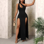 Robe longue fendue sexy à épaules dénudées