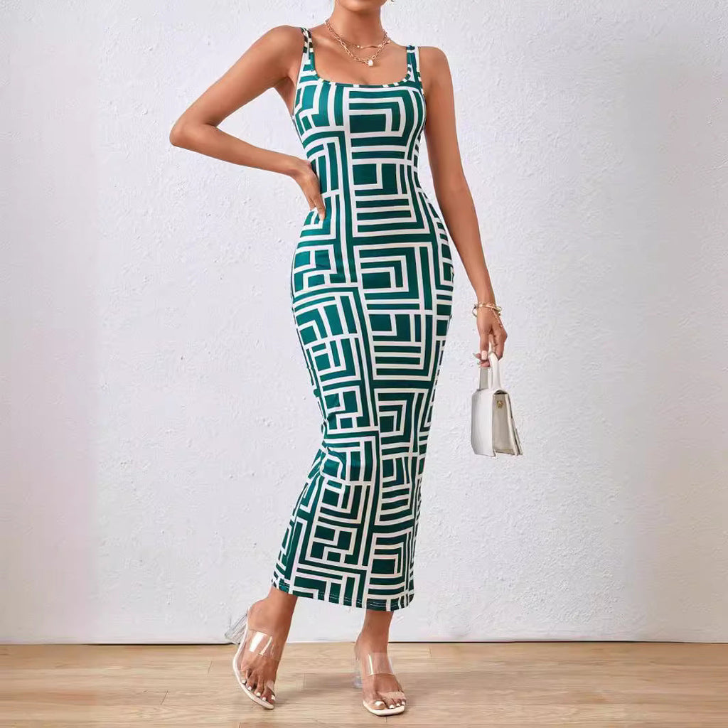 Printed maxi dress with straps