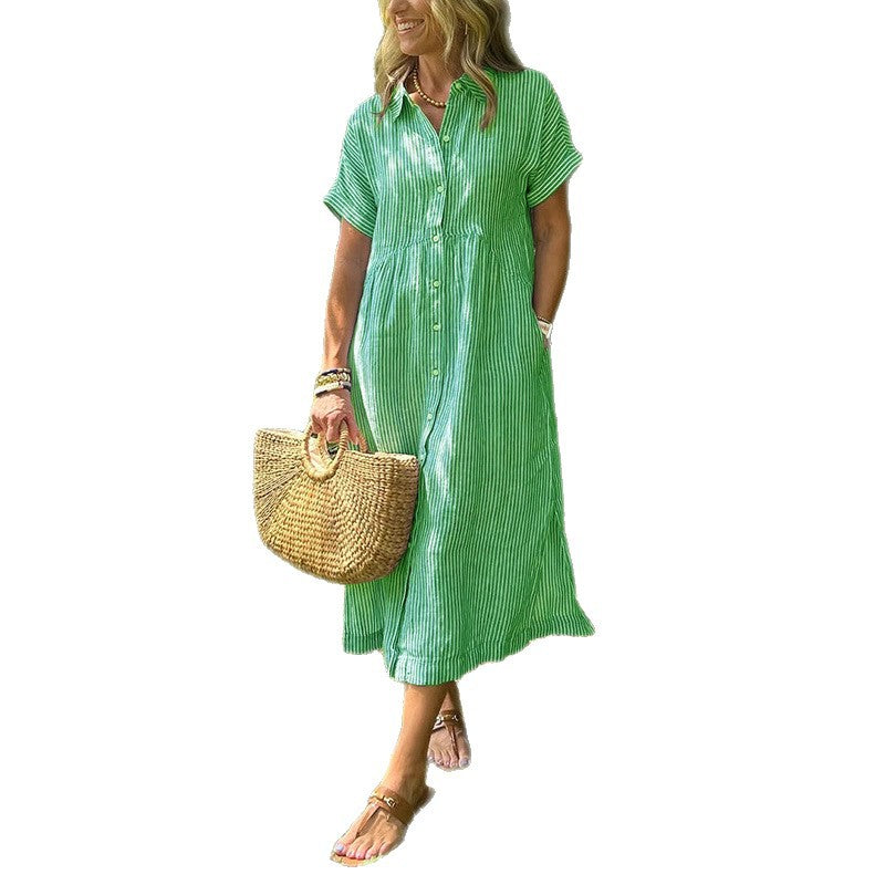 Robe rayée lin et coton – Élégance intemporelle
