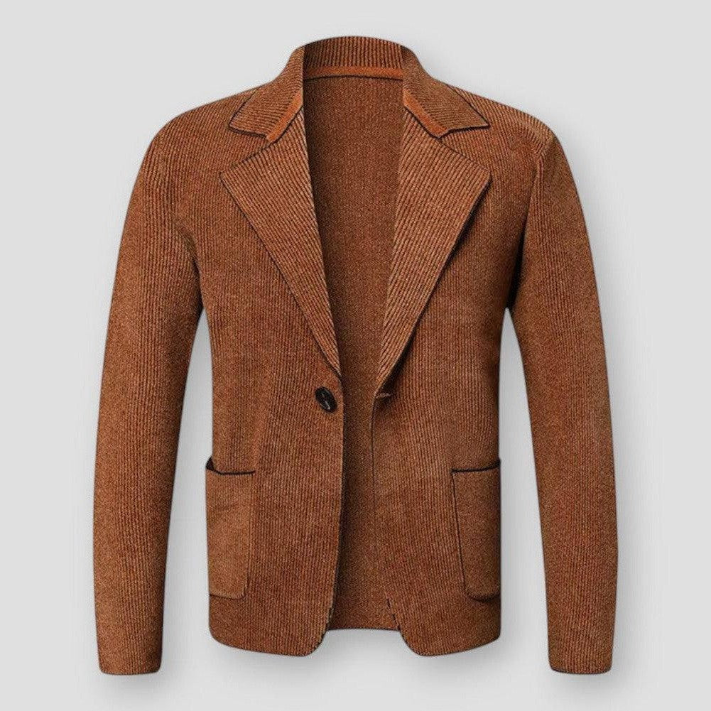 Veste blazer marron en laine, style décontracté, avec poches avant et bouton unique, idéale pour l'automne et l'hiver. Mode homme élégante.