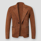 Veste blazer marron en laine, style décontracté, avec poches avant et bouton unique, idéale pour l'automne et l'hiver. Mode homme élégante.