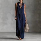 Robe longue sans manches à capuche et patte de boutonnage