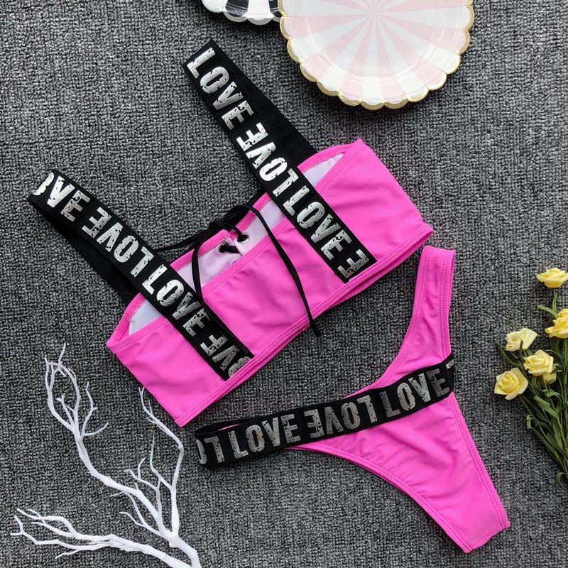 Maillot De Bain 2 pièces bikini à lacet LOVE