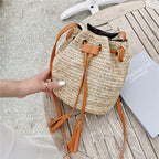 Straw Woven Handmade Summer Bucket Bag Contrast Design