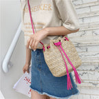 Straw Woven Handmade Summer Bucket Bag Contrast Design
