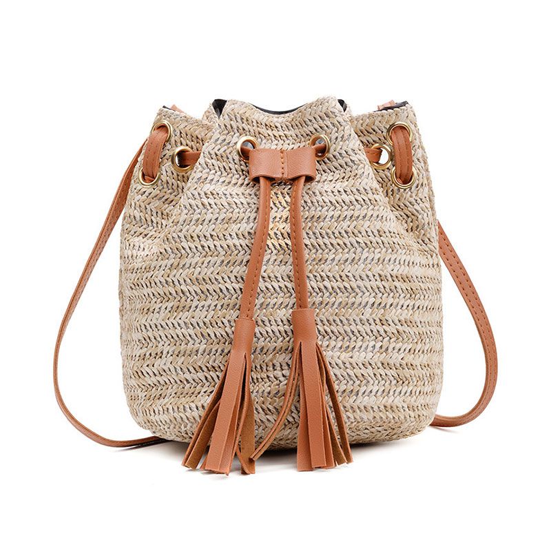 Straw Woven Handmade Summer Bucket Bag Contrast Design