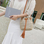 Straw Woven Handmade Summer Bucket Bag Contrast Design