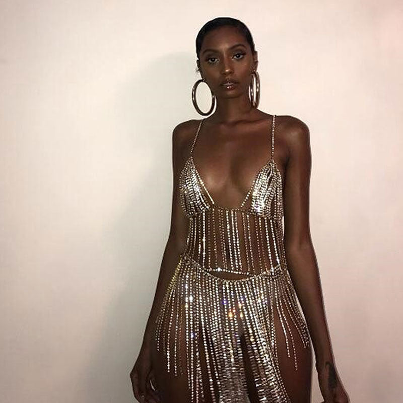 Ensemble chaine de corps en métal strass