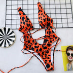 Maillot de bain une pièce imprimé léopard à lacets sexy