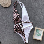 Maillot de bain une pièce licou imprimé léopard