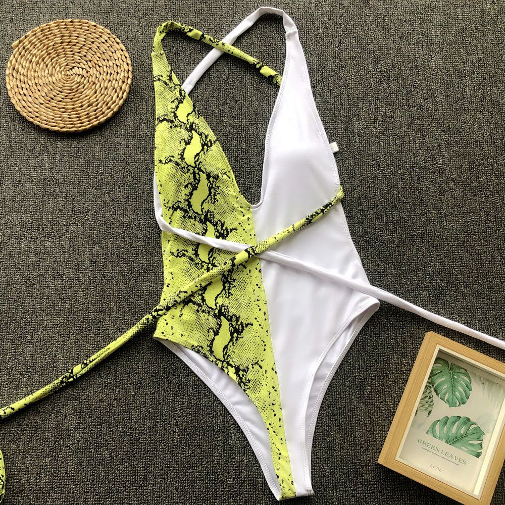 Maillot de bain une pièce licou imprimé léopard