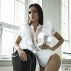 Body en maille transparent à volants boutonnage - Chic&Shines