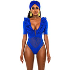 One-piece V-neck ruffled swimsuit