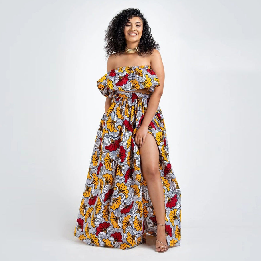Ensemble Crop top Épaule Dénudée Jupe Longue Fendue - Chic&Shines
