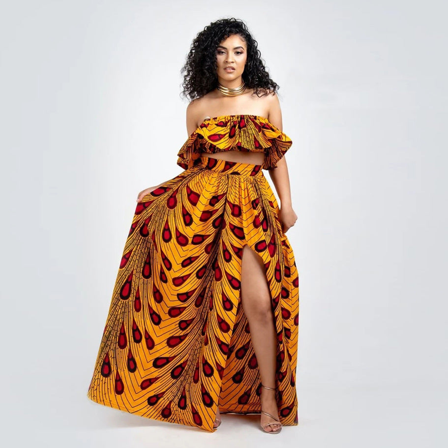 Ensemble Crop top Épaule Dénudée Jupe Longue Fendue - Chic&Shines