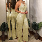 Combinaisons pantalon col V à bretelles brillant - Chic&Shines
