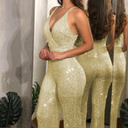 Combinaisons pantalon col V à bretelles brillant