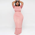 Robe longue col rond  taille haute manches courtes - Chic&Shines