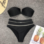 Maillot de bain deux pièces haut bustier et bas taille haute avec tulle